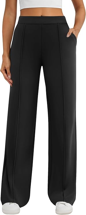 DLOODA Womens Dress Work Pants Business Casual Slacks Stretchy Wide Leg Trousers with Pockets High Waist Pull On