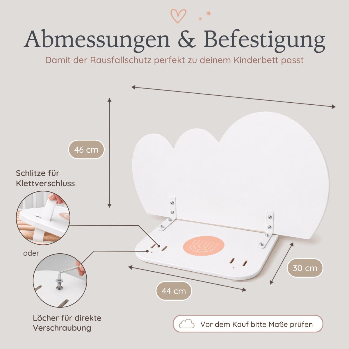 Rausfallschutz Bett aus Holz in süßem Design für Kinder - Bettgitter Rausfallschutz Wendy fürs Kinderzimmer, Bettschutzgitter Kinderbett, Hausbett bis 200cm geeignet, schön, stabil + sicher