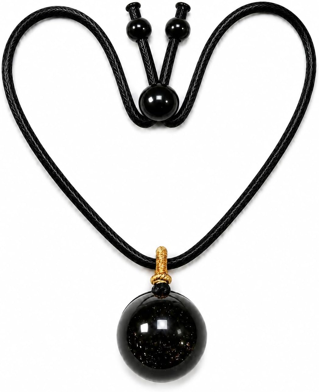 Obsidian Necklace 16mm Bead Adjustable Cord Polished Black Beads