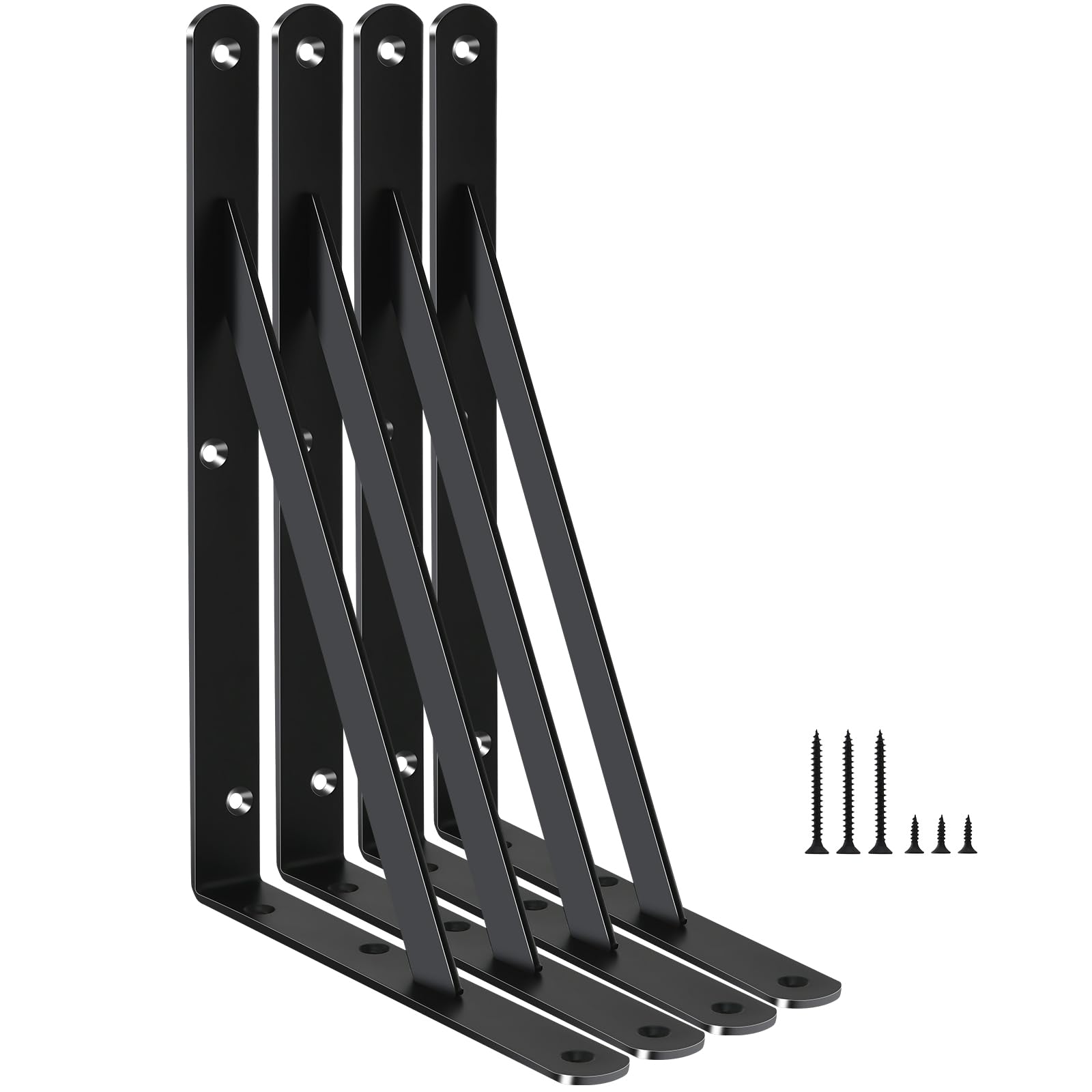 4 Pack L11 x H 8" Black Heavy Duty Shelf Brackets with Screws Metal Shelf Brackets Shelf Support Angle Brackets for Shelves L Brackets Heavy Duty Floating Shelf