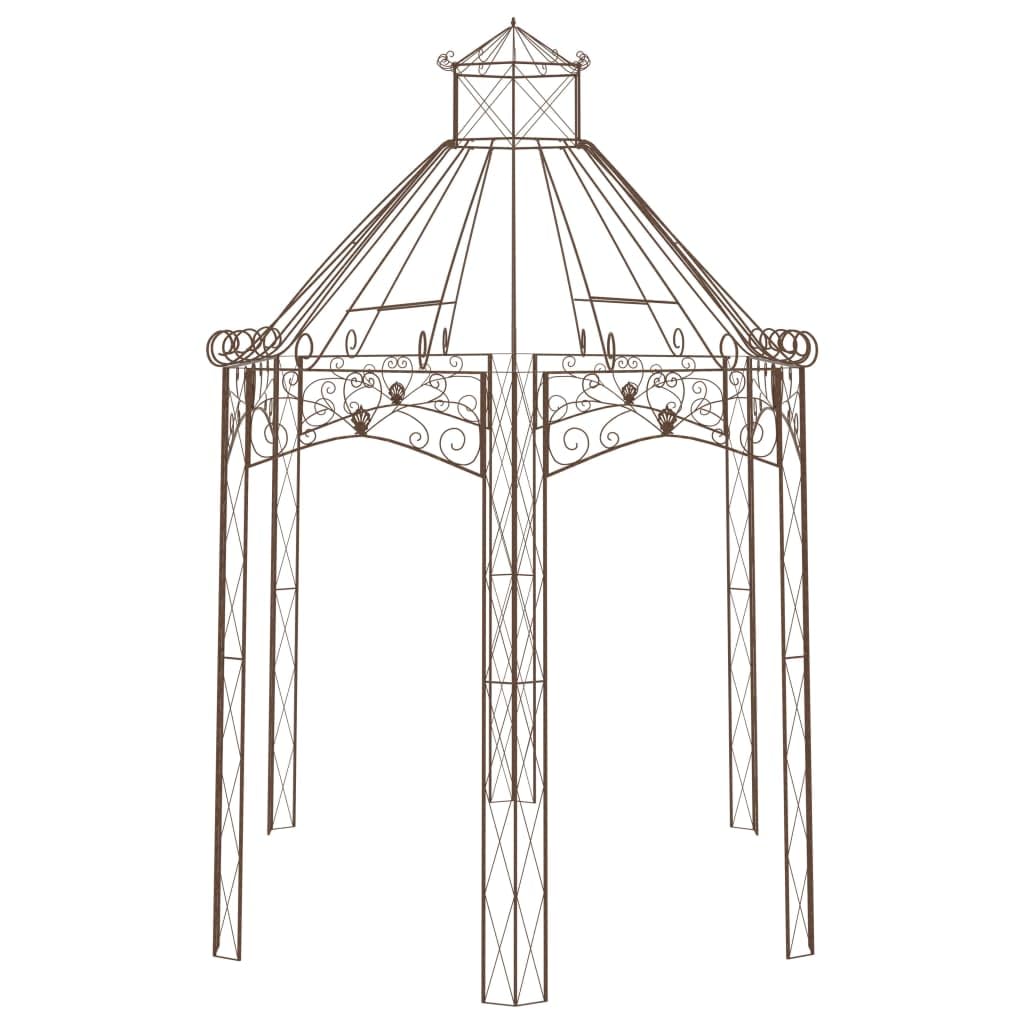 Pawilon ogrodowy antyczny brąz z kutego żelaza, 400 x 258 x 378 cm, stabilna pergola z podporą dla roślin pnących, odporna na warunki atmosferyczne zadaszenie, ochrona przed słońcem na taras