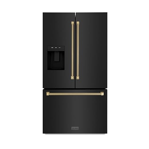 ZLINE Autograph Edition 36 in. 28.9 cu. ft. Standard-Depth French Door External Water Dispenser Refrigerator with Dual Ice Maker in Fingerprint-Resistant Black Stainless Steel and Bronze Helix Handle