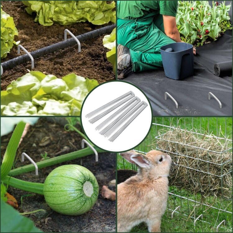 FEED GARDEN 6 Inch 50 Pack Hot-dip Galvanized Landscape Staples Plant Cover Spikes 11 Gauge Tent Stakes Garden Stakes Landscaping Fabric SOD Pins Yard Pins for Decoration Weed Barrier Fabric — view 6