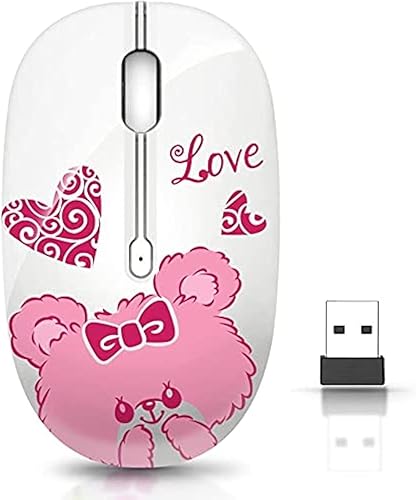 JUHOO Ratón inalámbrico con nano receptor para PC, portátil, portátil, computadora, MacBook, menos ruido, ratones ópticos móviles portátiles (oso).