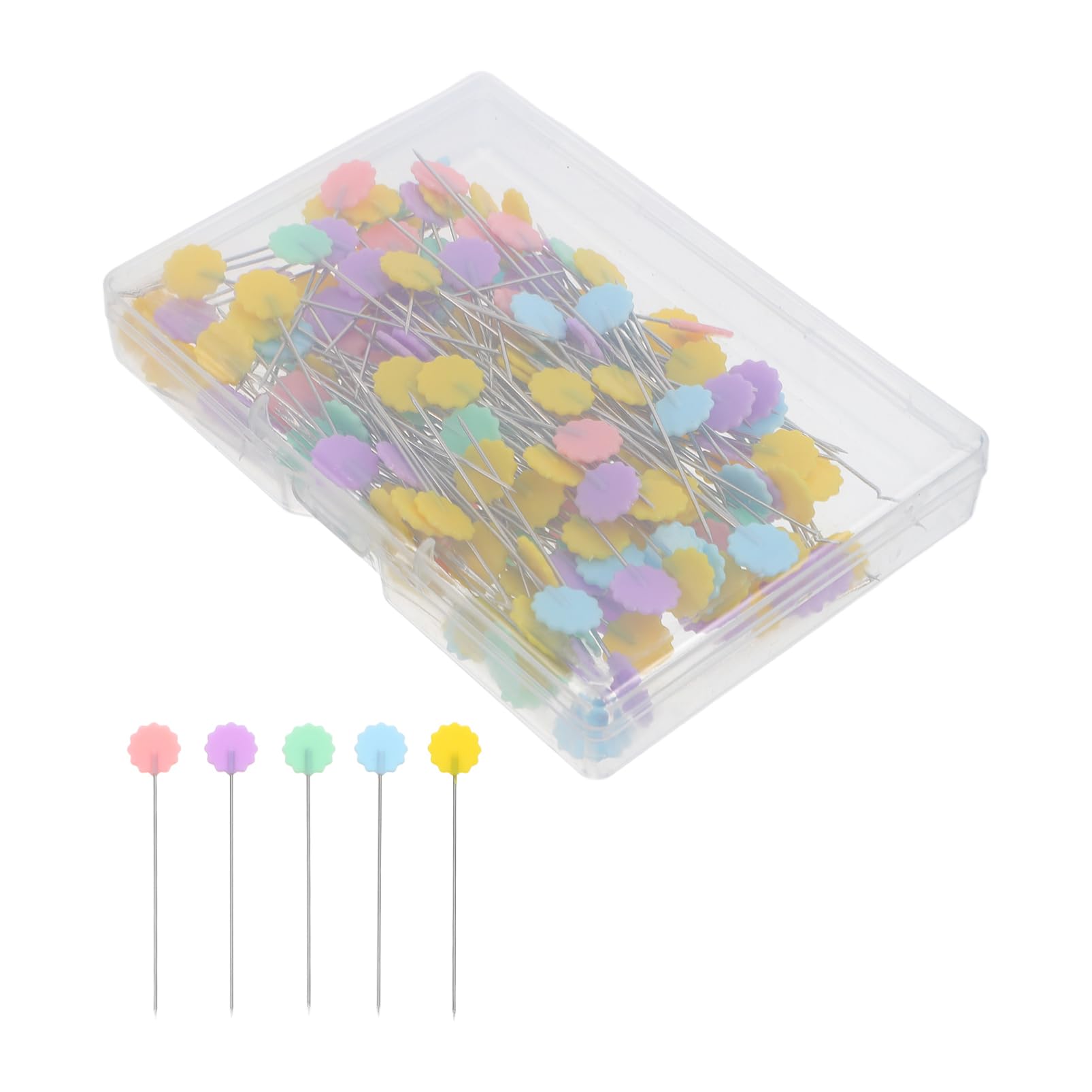 IWOWHERO 200Pcs Flower Head Sewing Pins with Storage Box Colored Tips Quilting Pins for Fabric DIY Crafts Sharp Tip Straight Pins for Efficient Sewing Projects
