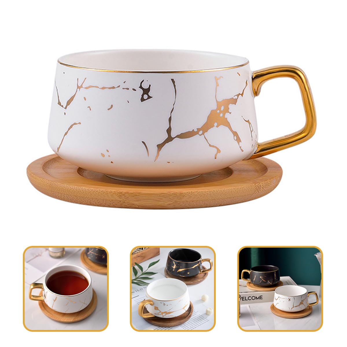 Mikinona Keramik Kaffeebecher Satz Mattweiß Zarter Milchbecher mit Untertasse Langlebig Bürotauglich Ergonomischer Griff Geschenk für Kaffeeliebhaber