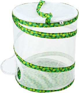 FONDUO Butterfly Habitat Insect Cage, Collapsible Bug Catcher Net, Round Pop-up Butterfly Cage, 30 * 30 * 35cm Butterfly Hatching Kit, for Kids Catching Crickets/Firefly/Ladybird