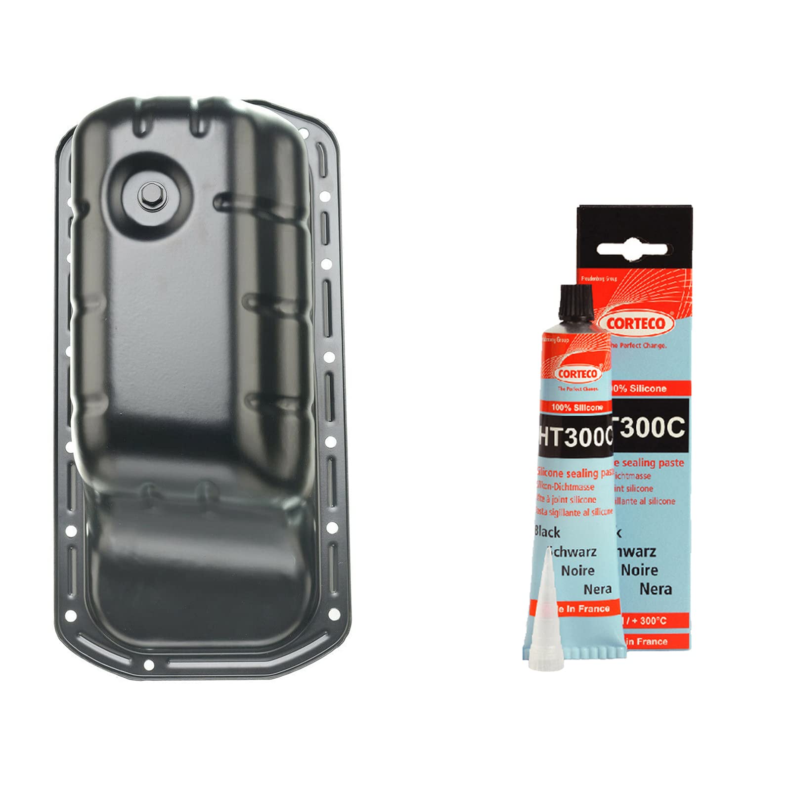 Carter Huile Moteur AVEC Tube Pâte à Joint Silicone Noir compatible pour BERLINGO C1 C2 C3 C4 C5 DS3 DS4 NEMO 107 206 207 3008 307 C-MAX FOCUS 1.4 1.6 Hdi TDCi - 0301N1