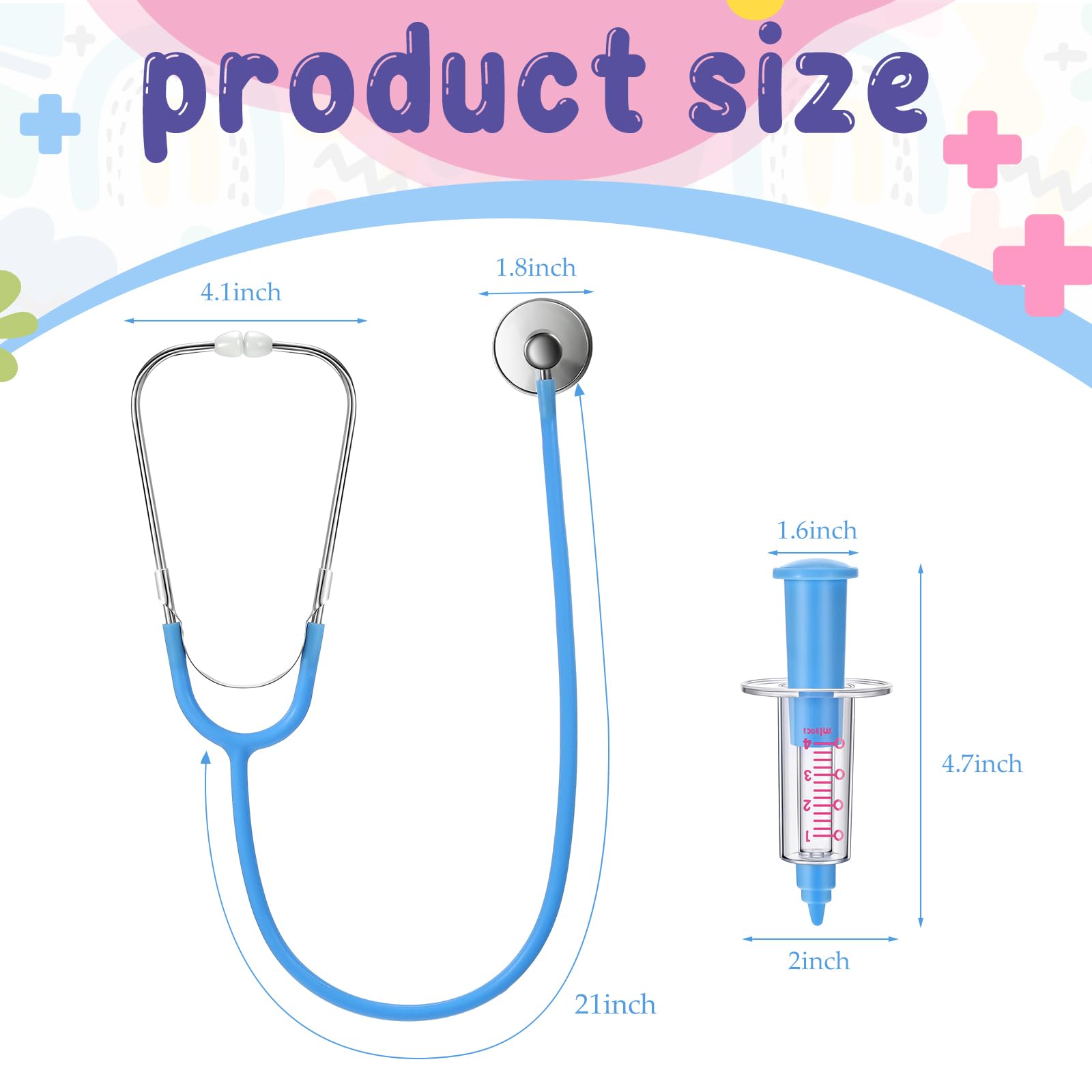 4 Pcs Kids Stethoscope with Syringe Toy Stethoscope Preschool Pretend Doctor Toys for Costume Kids Boys Girls Role Play Accessories, Pink Blue