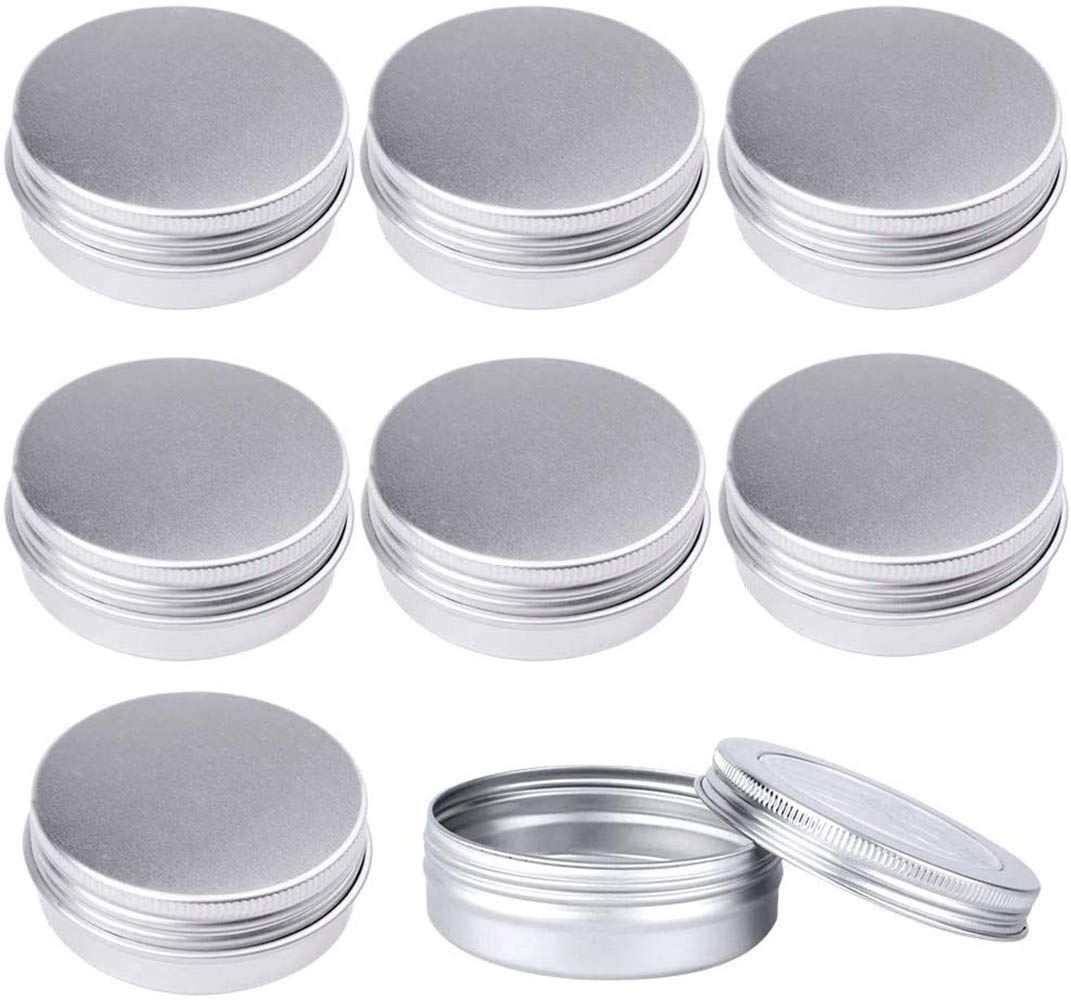 ProLeo Barattoli vuoti in alluminio da 24 pezzi, 60 ml, con coperchio a vite per balsamo per labbra, lozione, crema, maschere, mini candele, cosmetici argento, bianco, 60ml