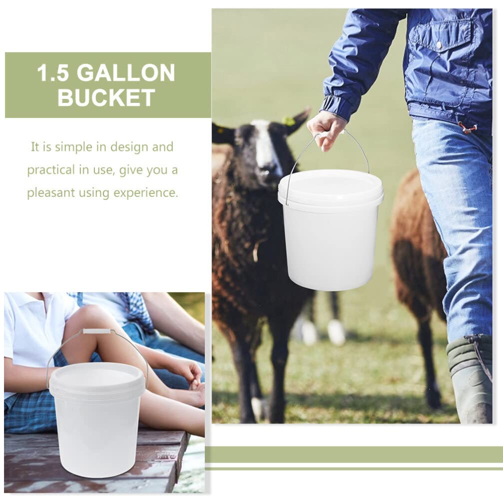 Cabilock White Plastic Bucket with Handle and Lid Plastic Pail Paint Pail Plastic Bucket 1.5 Gallon