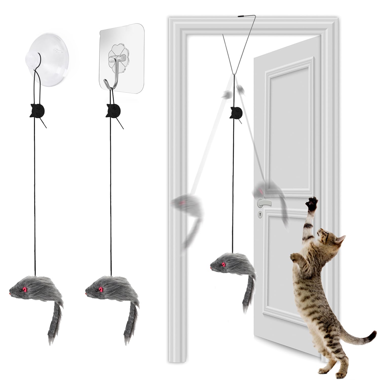 FYNIGO 2 Pcs Juguetes para Gatos con 3 métodos para Colgar, Puerta Colgante, Juguete Interactivo Gato, Juguete Gato Ratones para Gatos, Juegos para Gatos para Caza, Eliminar el aburrimiento