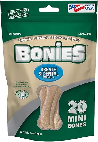BONIES Natural Dental Bones Multi-Pack Mini para Perros 5-15 LBS Golosinas Naturales para Perros Bajas Calorías Sabor a Pollo 20 Huesos