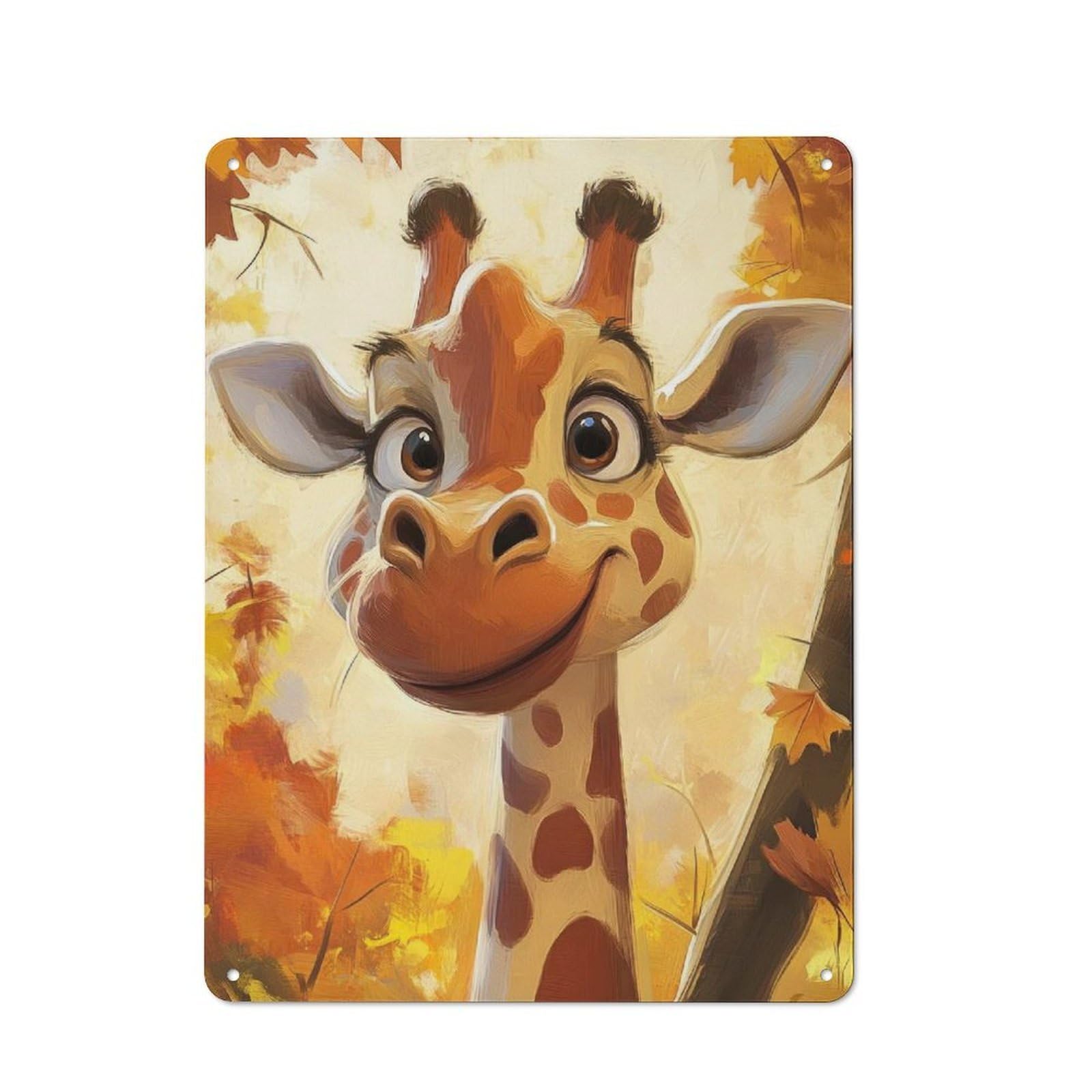 Junmoney Smiling Giraffe In Autumn Classic Decorative Tin Plaque 40X30cm Featuring Novelty Wall Art For Home, Shop, Pub Or Studio Wall