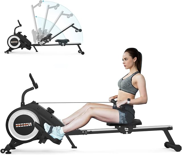 Rowing Machine - Foldable Rowing Machine for Home Gym, 16 Levels Adjustable Resistance with Upgraded flywheels for Full-body workout, Space Saving Rower with LCD Monitor, Smooth-Gliding Padded seat