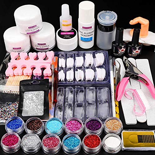 Morovan Acrylic Nail Kit - 12 Glitter Acrylic Powder and Liquid Monomer Set with Nail Tips Acrylic Nail Brush for Nail Decorations Professional Acrylic Nails Set