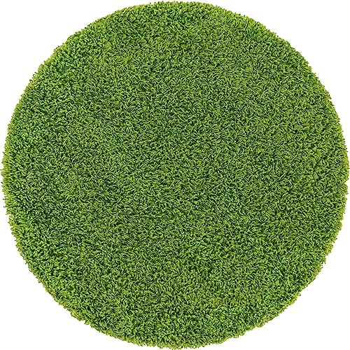 Image of Solid Fluffy Rugs and Carpet for Hall and Drawing Room 5x5 Round Grass Green Color