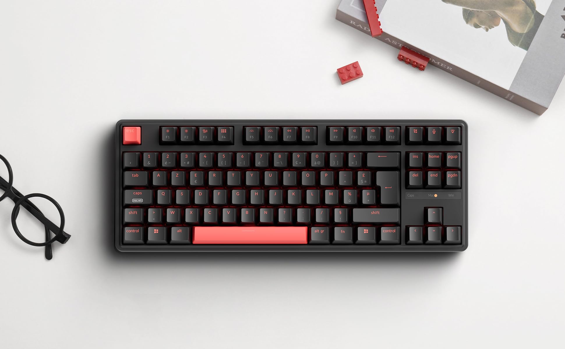 Keychron C3 Pro QMK/Via Clavier Mécanique Filaire, TKL 87 Touches Clavier de Jeu Commutateur Mécanique Rouge pour Mac/Windows/Linux (FR-Layout)