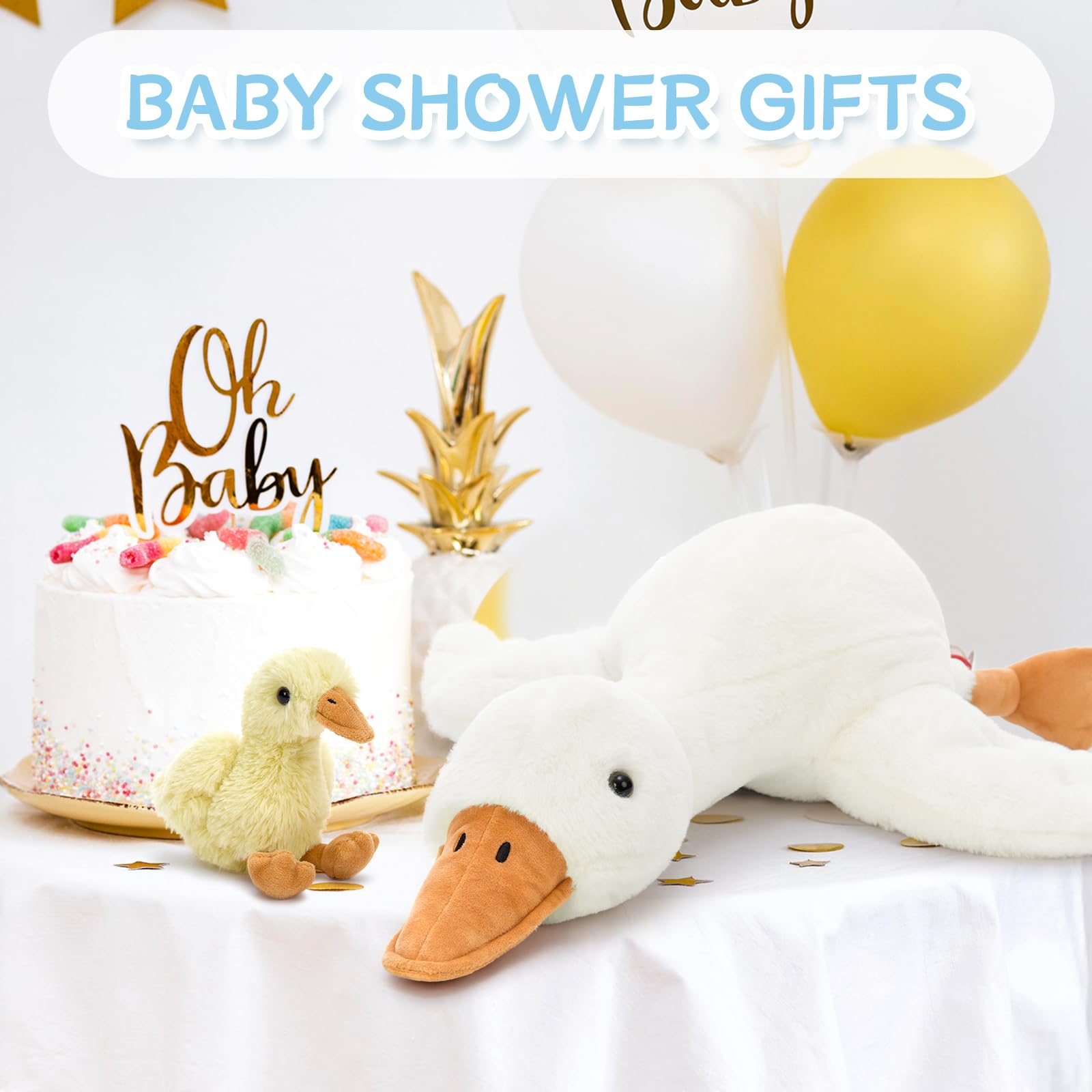 MorisMos riesen Gans Kuscheltier XXL mit 3 Babys im Bauch, 60cm lang groß Plüsch Ente Stofftier Plüschtier, Gänse gooseteddy Geburtstag Weihnachten Geschenk Kinder