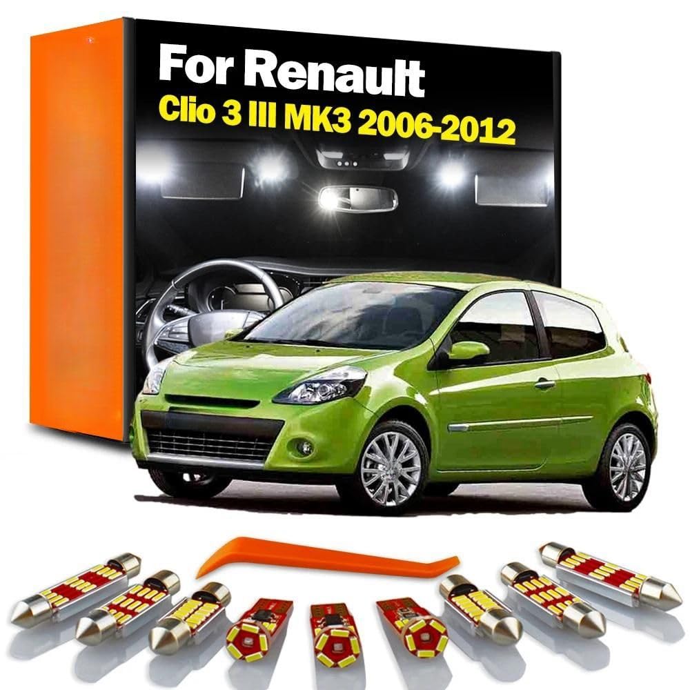13Pcs Ampoules De Voiture LED Carte Intérieure Dôme Coffre Kit D’éclairage, pour Renault Clio 3 III MK3 2006 2007 2008 2009 2010 2011 2012