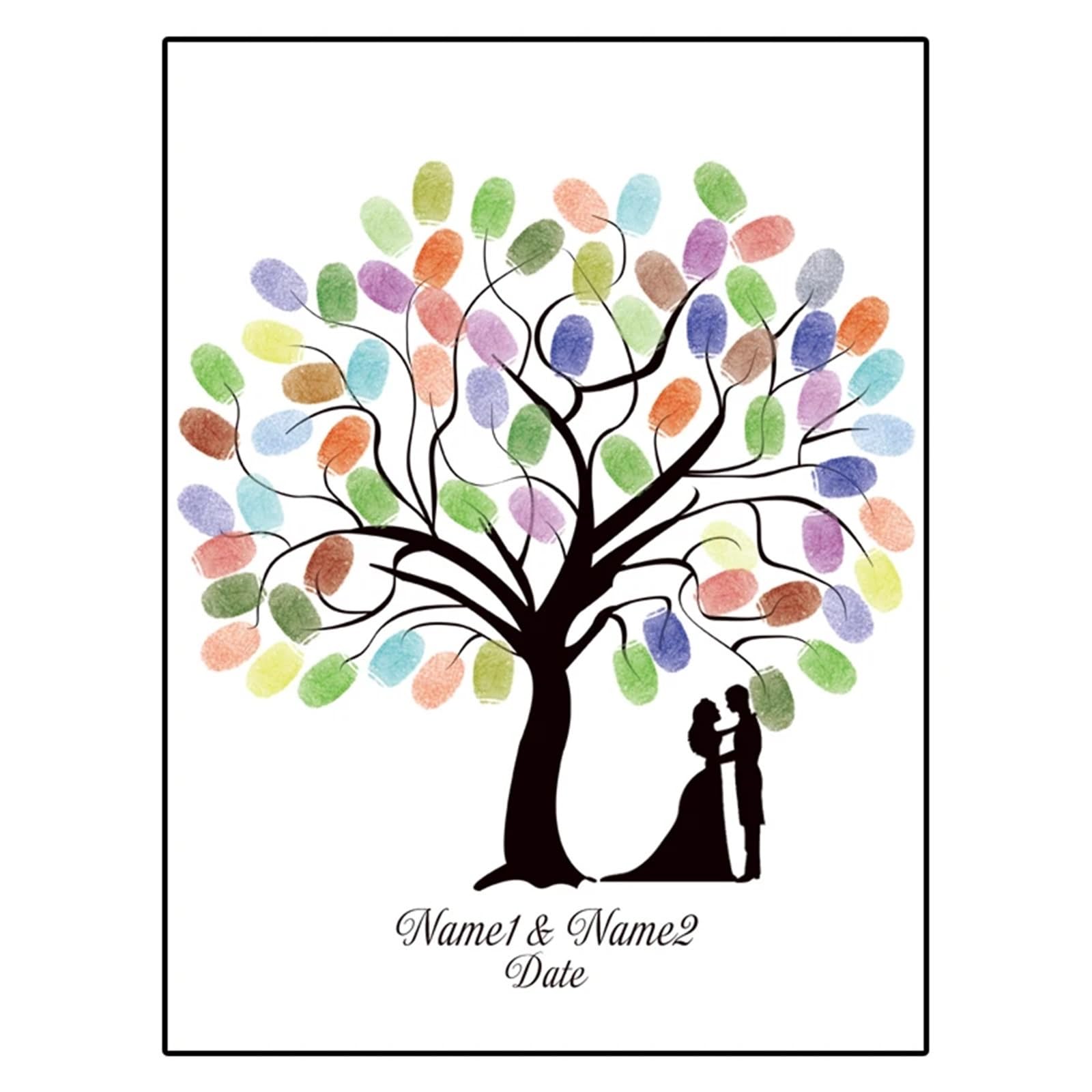 Hochzeits Fingerabdruck Malerei 16-Zoll-Fotorahmen, Fingerabdruck, DIY, Blatt, Hochzeitsbaum, Gästebuch, Souvenir (Stempelkissen und im Lieferumfang enthalten)(Color09,16inch (Wood Frame))