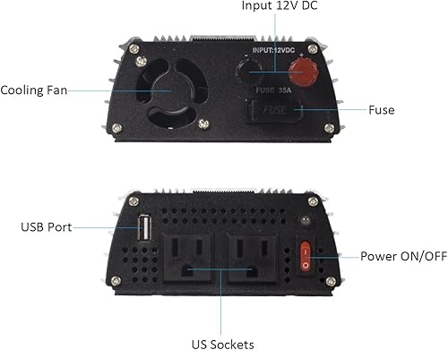 Miniatura 19 de Inversor de corriente de 200 W CC 12 V, salida 110 V-120 V AC inversor de coche con adaptador de coche USB