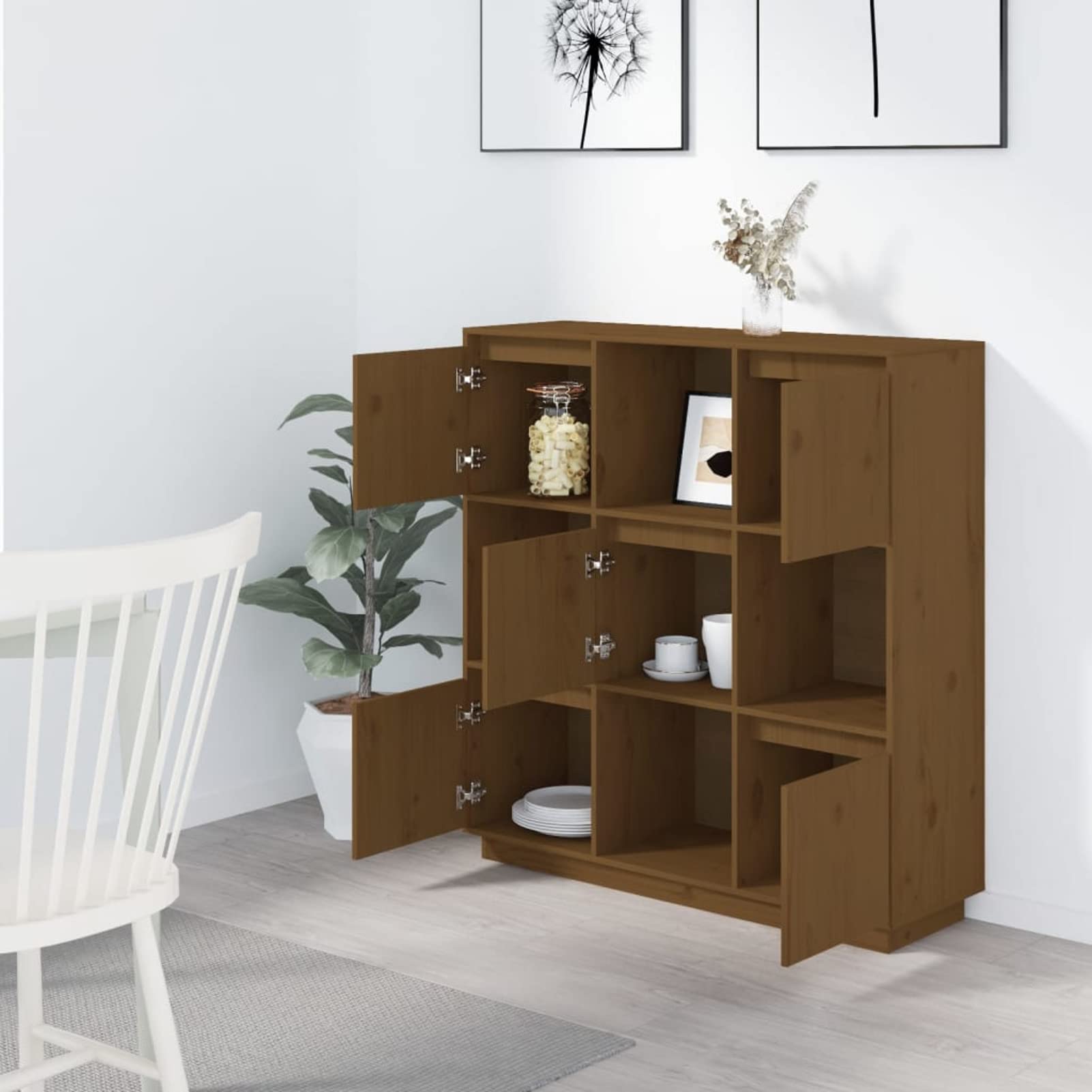 Aparador Alto de Madera Maciza de Pino - Estilo Moderno y Espacioso para Decoración de Interiores