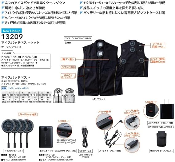 桑和 SOWA 冷却ウェア アイスパッドベストセット ペルチェ　バートル 楽天市場】SOWA アイスパッドベストセット 13109 桑和 【春夏