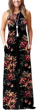 GRECERELLE Women's Summer Sleeveless Casual Long Tank Maxi Dress with Pockets (XS-3XL)