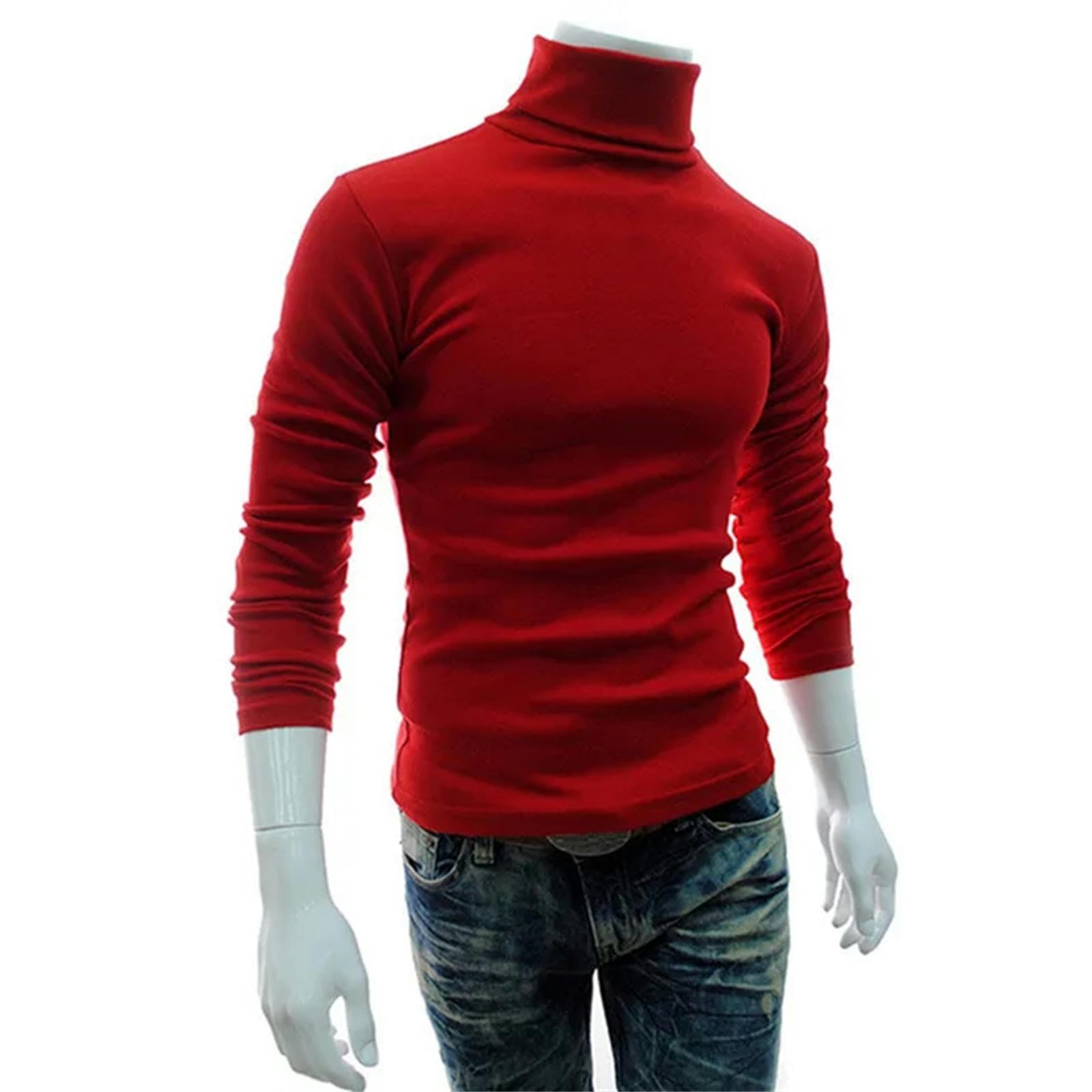 MdybF Sweter męski męski golf swetry cienkie czerwone wino swetry sweter dla mężczyzn solidny biuro bawełna dzianina