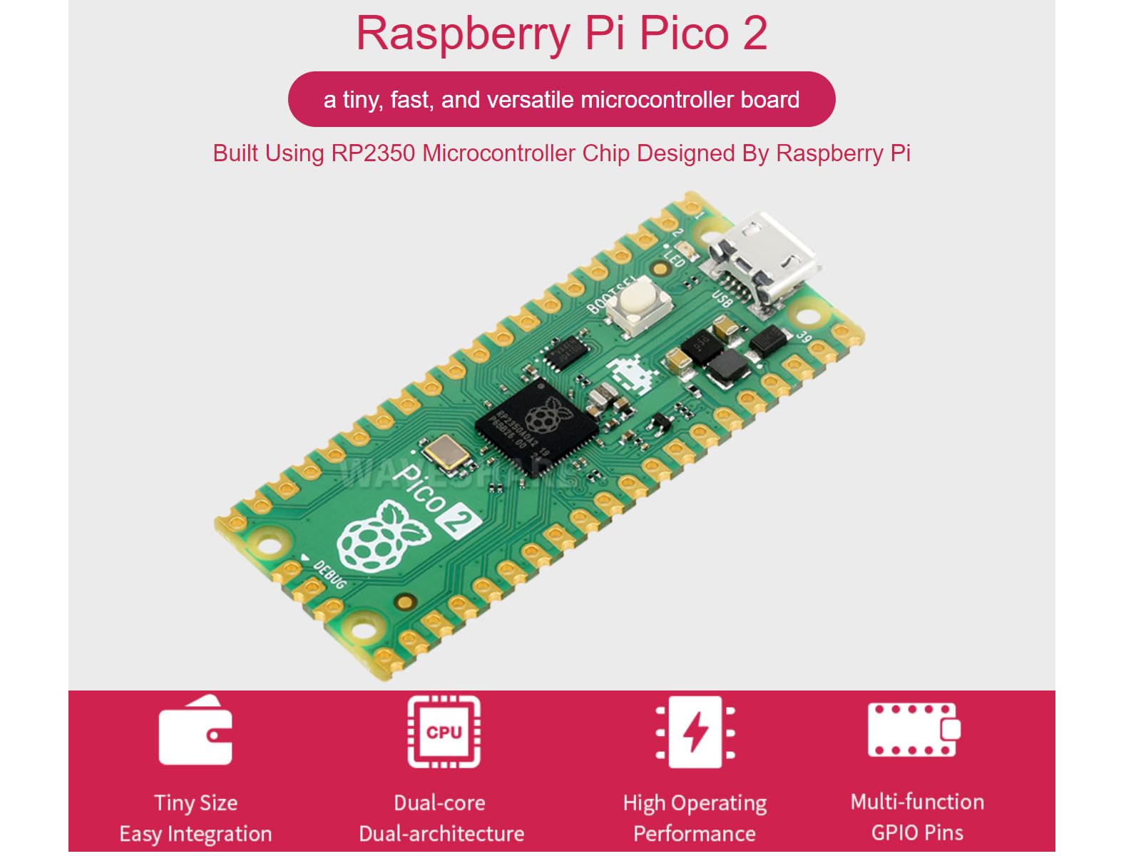 Raspberry Pi Pico 2 RP2350 Microcontroller Board Pre-Soldered with Header Dual-Core