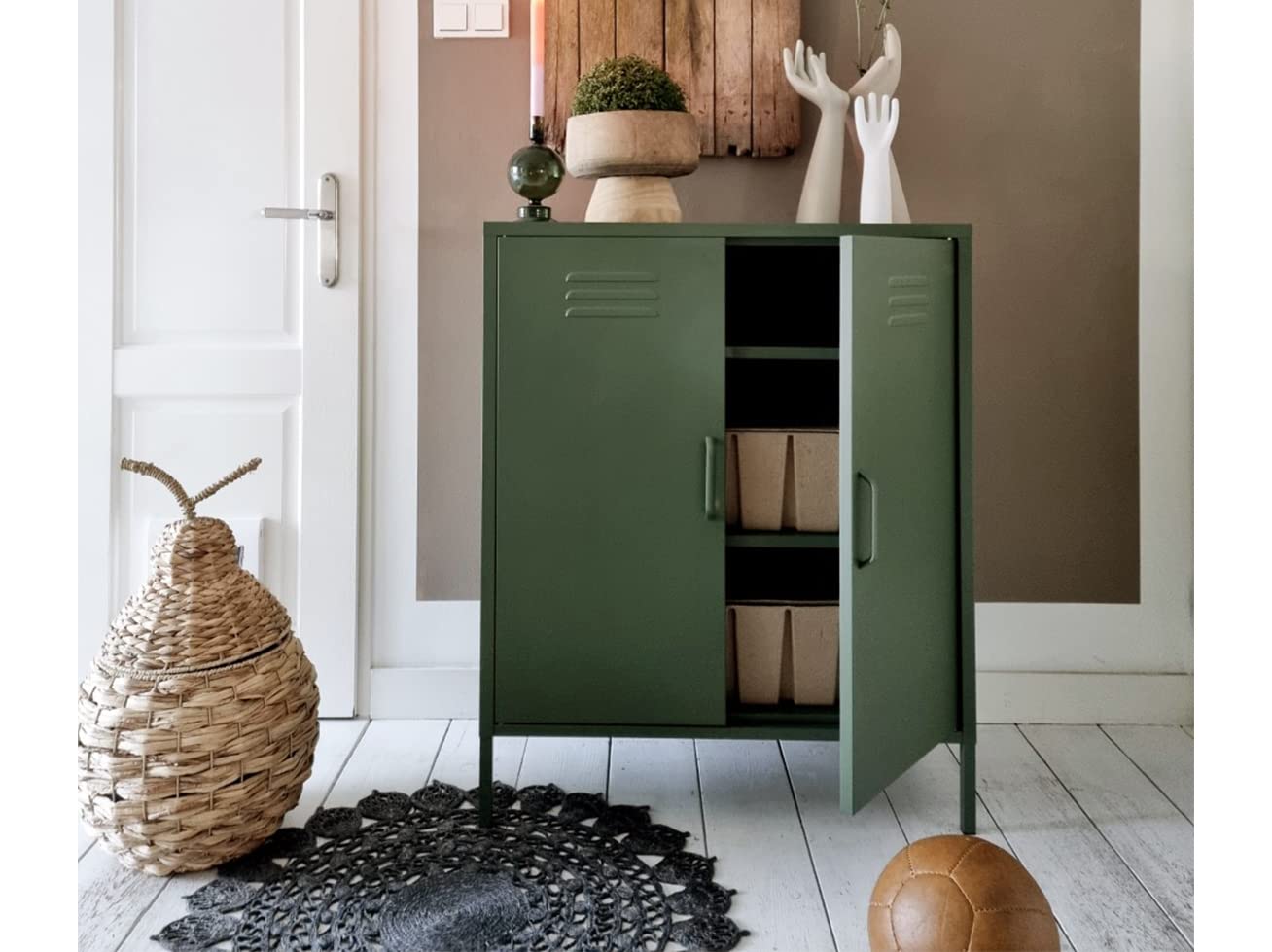 MaximaVida Metallspind Finn Armeegrün 80 x 40 x 102 cm - 2 Regale