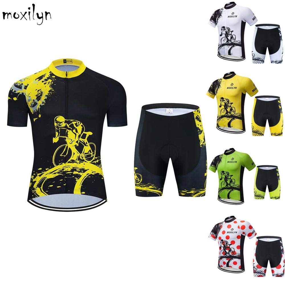 Moxilyn Conjunto de maillot de ciclismo de manga corta para hombre, camiseta de ciclismo, camiseta de manga corta + pantalón de ciclismo con gel 9D, chaqueta y pantalón de ciclismo originales de gasa