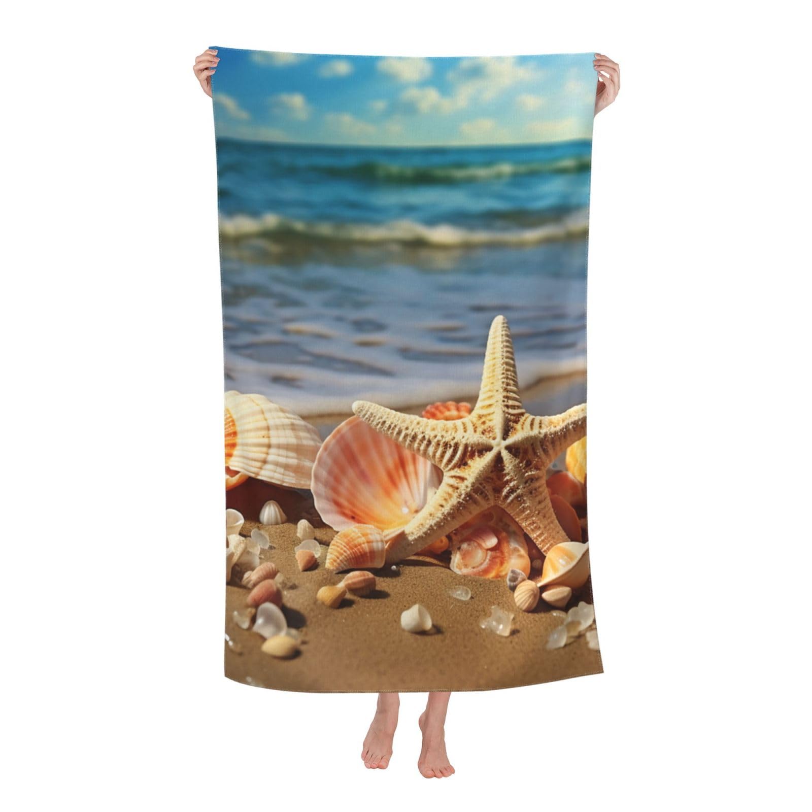 HLBSDM Seashells on The Sandy Beach Beach Towel 52 x 32 in Vacation Essentials Quick Dry Sand Free Pool Swim Towel Super Absorbent Bath Towels Oversized Gym Towels Travel Blanket Gift
