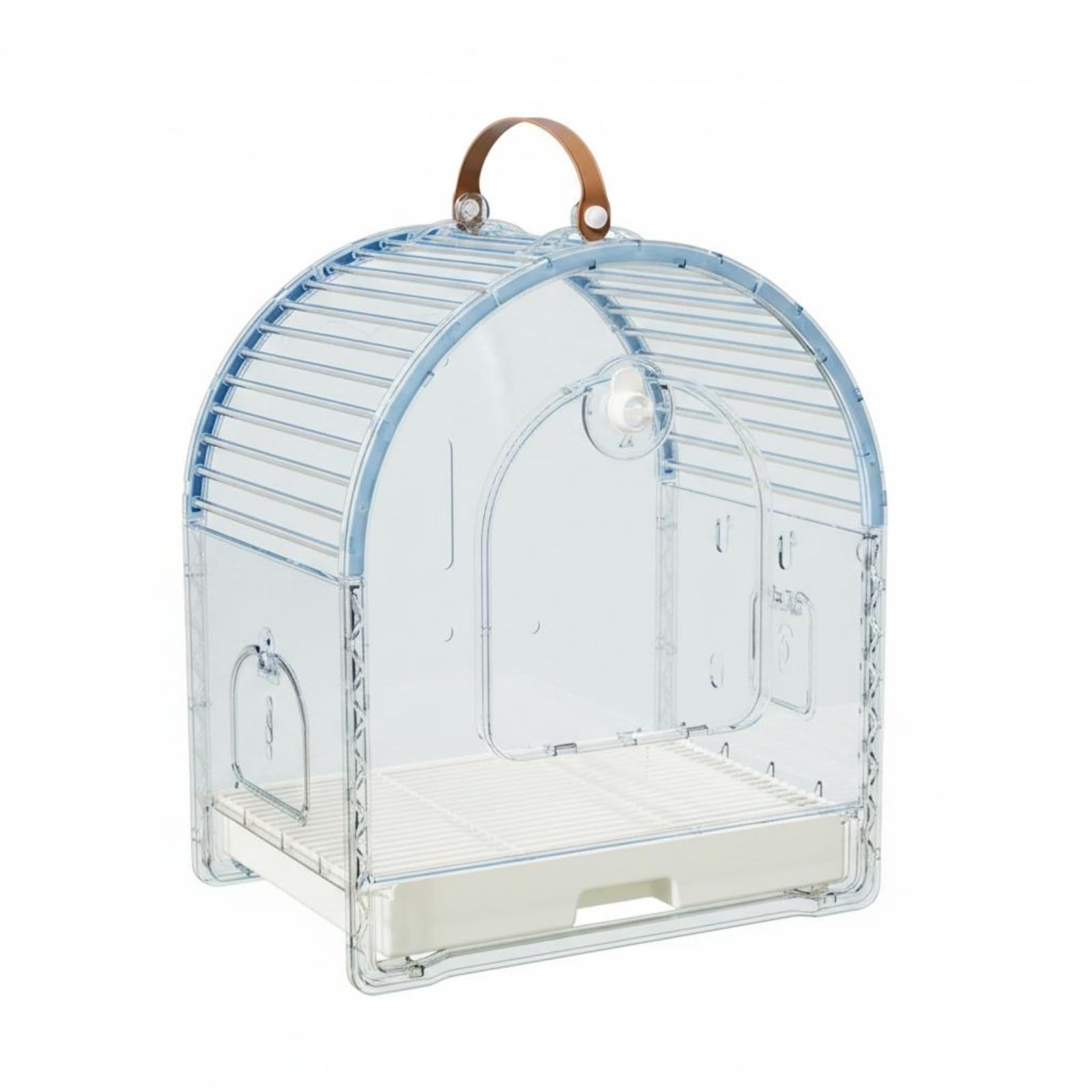 Jaula de Viaje Transparente Gran Espacio Jaula con Asa Ligero Transportador de Aves Transpirable para Salidas, Azul Claro, Mediano