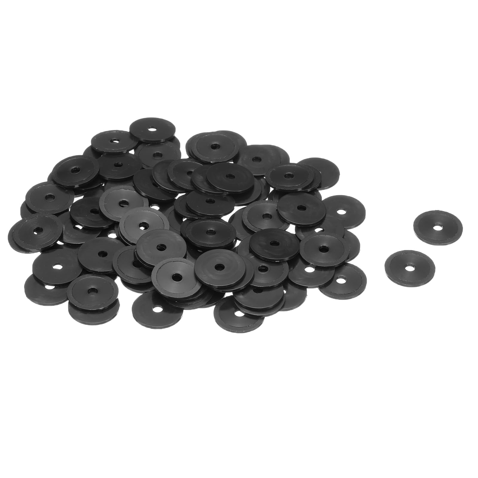 Photo 1 of uxcell 120Pcs M3 Nylon Flat Washers 3mm ID 16mm OD 1mm Thick Plain Washer Grommets Plastic Sheet Gasket Fastener Sealing Spacer Gasket Ring, Black