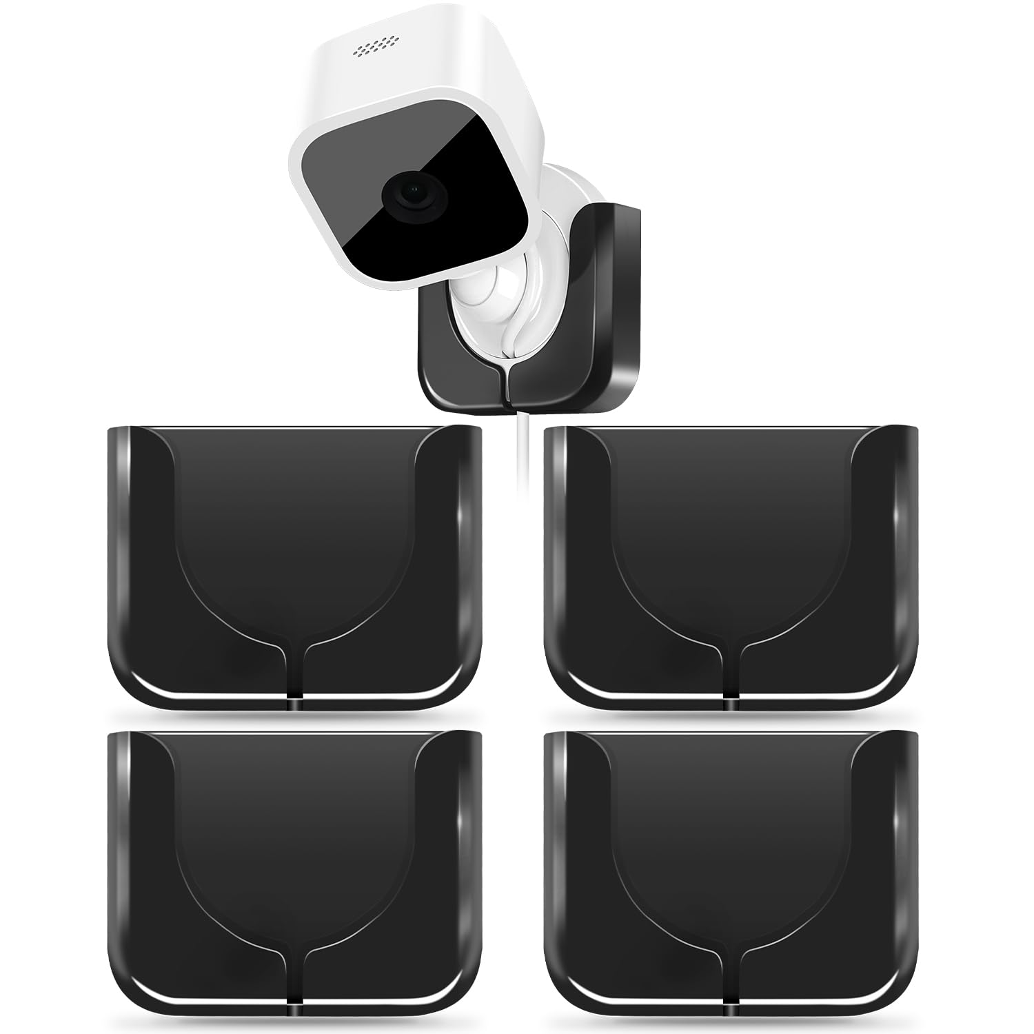 Blink Mini Camera Adhesive Wall Mount - Compact Durable Plug-in Mount Bracket, 3M VHB Strong Adhesive Strips, No Drill, No Screws, Decorate Damage-Free, Easy Set up - 4 Packs (Black)