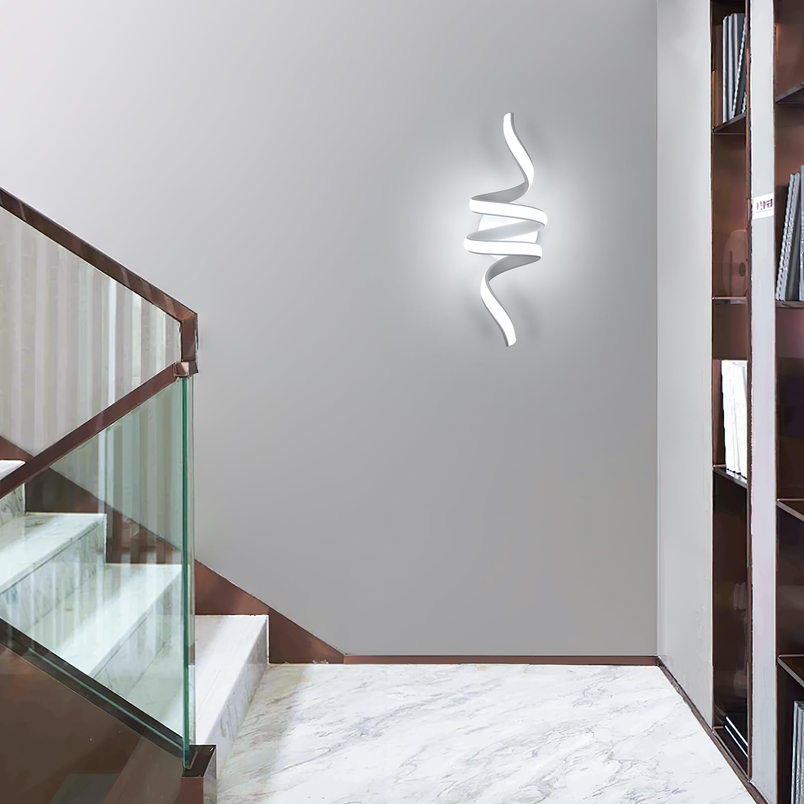 Applique da Parete Moderne, Lampada da Parete Interno Bianco in a Spirale 24W 2700LM, Lampada a Muro Design in Alluminio per Camera da Letto Soggiorno Scale Corridoio, Luce Bianca Fredda 6500K