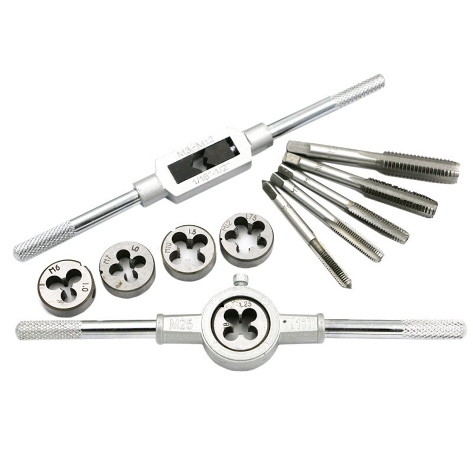Set di Chiavi per Maschi e filiere da 12 Pezzi, Filettatura Maschio metrica, Punte da Trapano, Kit di Chiavi per Utensili Meccanici da Officina MINGPING (Colore: placcatura in Titanio)