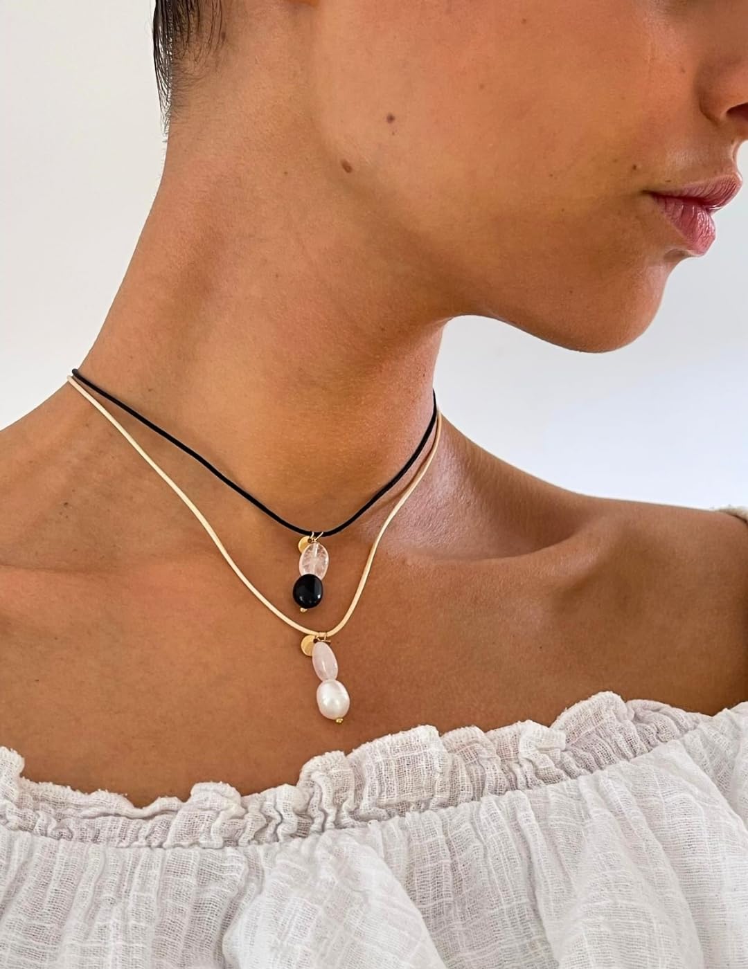 happymaker – Collana con Tormalina nera e Cristallo di rocca, pietre naturali, cordino nero con perline placcate oro 18 k, regolabile, fatto a mano in Germania