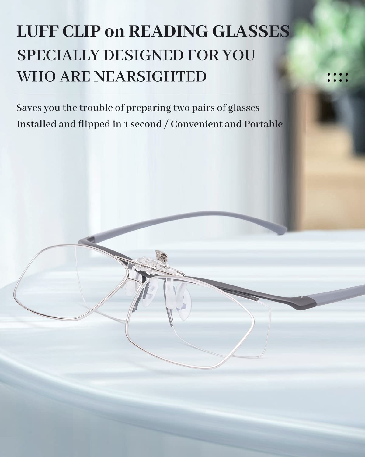 LUFF Anti-Blue Clip On Reading Glasses Can Flipped Reader for Women/Men 2PACK