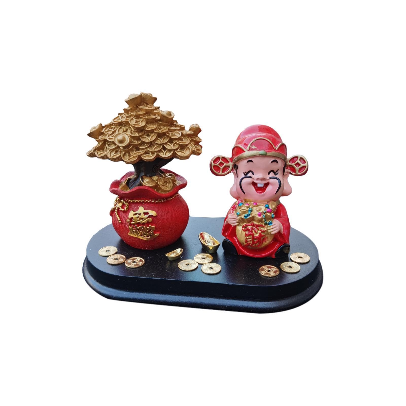 Pixzcsa God Of Wealth On Wealth Figurine Smiles At And Besides Is Full Fortune Tree Fortune Trees Statue Bonsai Ornament Indoor Prosperity And Luck To Home