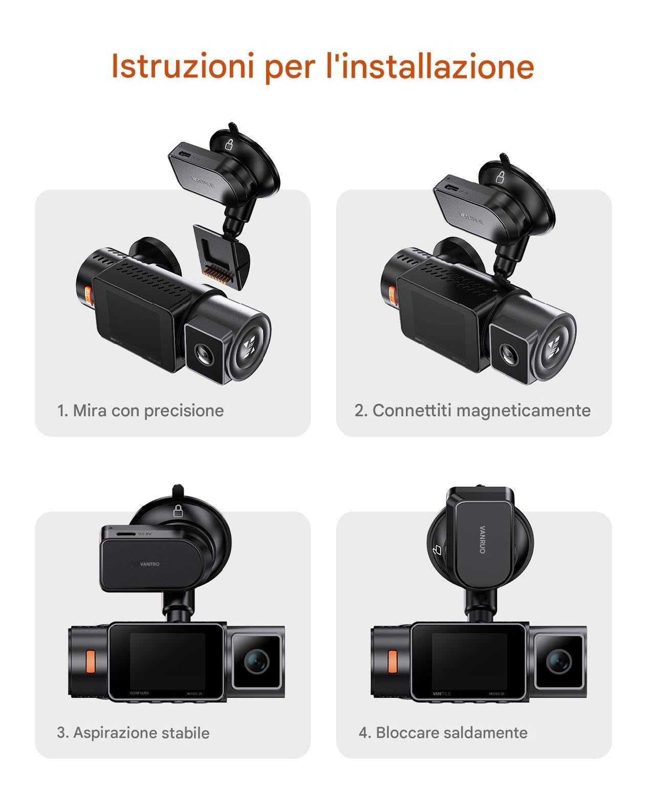 VANTRUE Supporto a ventosa GPS per fotocamera N2X/ N4 PRO S/ N5S/ N4S Dashcam auto, registrazione GPS (posizione, percorso di guida e velocità), porta USB-C