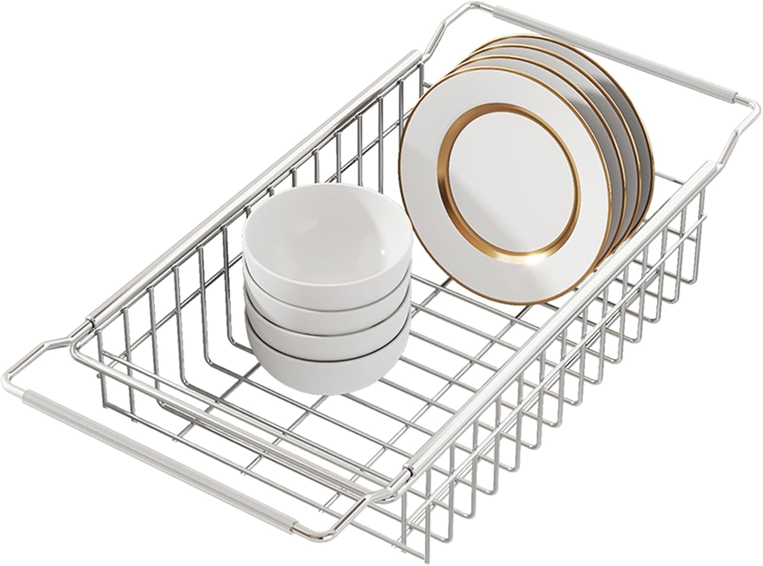 Sink Drying Rack - Drain Wire Basket Telescopic, Adjustable Kitchen Organizer, Durable Storage Rack | Dishes Cups Vegetables Kitchens for Dishes Cups Vegetables Kitchen