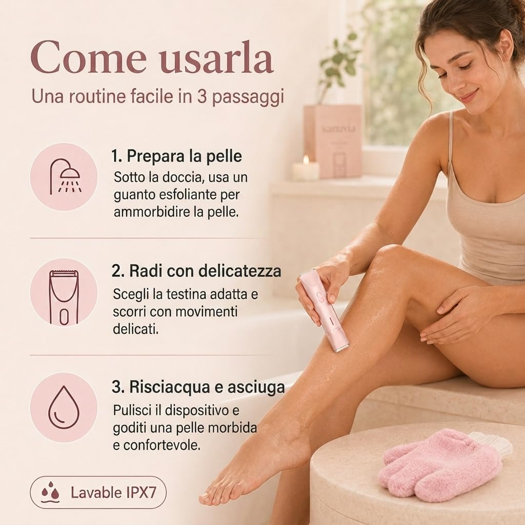 Shavea Rasoio Donna Impermeabile, Testina Precisa Per Bikini Corpo Ascelle (Blu)