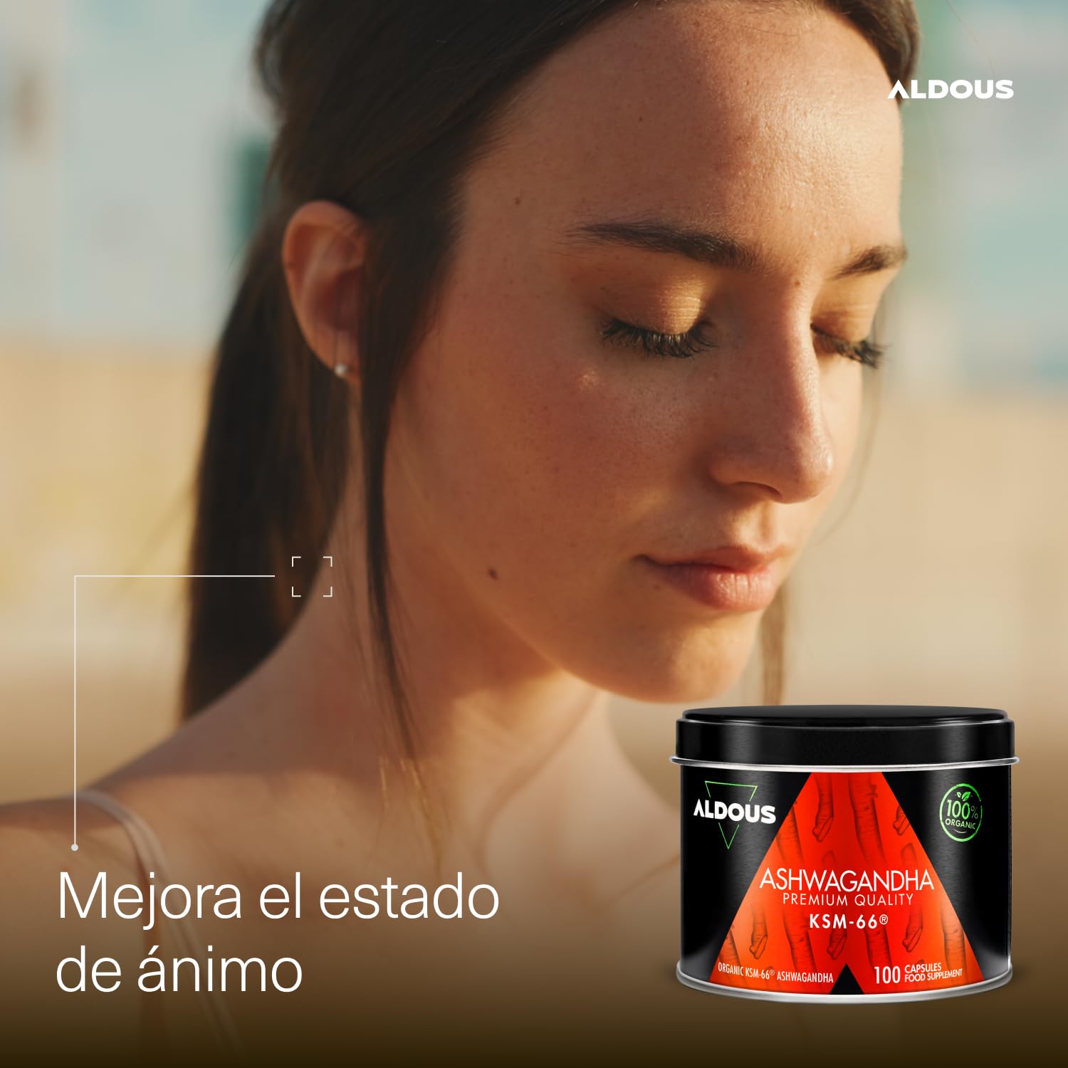 Ashwagandha KSM-66 ® Ecológica - Máxima dosis 600 mg en 1 Cápsula - 100 Días - Sin Aditivos - 100% Pura - Mejora el Estado de Ánimo - Vegano - Sin Plástico - Certificación Ecológica - ALDOUS