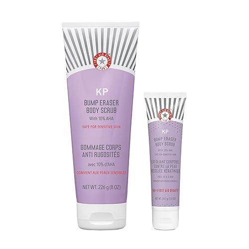 First Aid Beauty KP Bump Eraser Body Scrub Exfoliante para queratosis pilaris con 10% AHA  8 onzas + tubo de tamaño de viaje de 1 oz