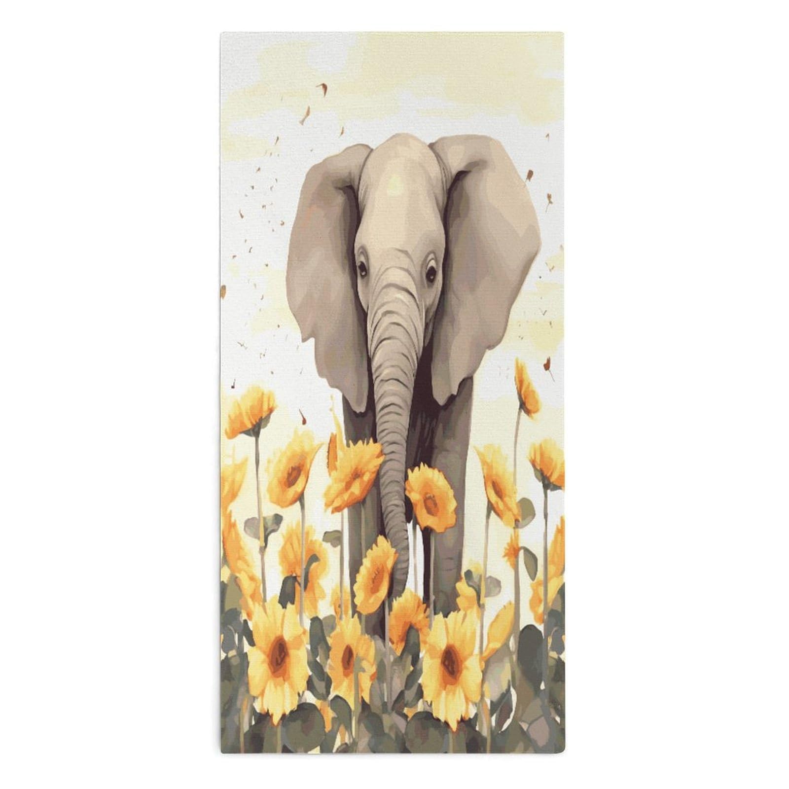 Fodpand Style Elephant And Sunflower Microfiber Towels, Decorative Bath Towel Soft & Lightweight, Hand Towels Multipurpose Use For Bathroom, Pool, Gym, Spa, And Hotel Use