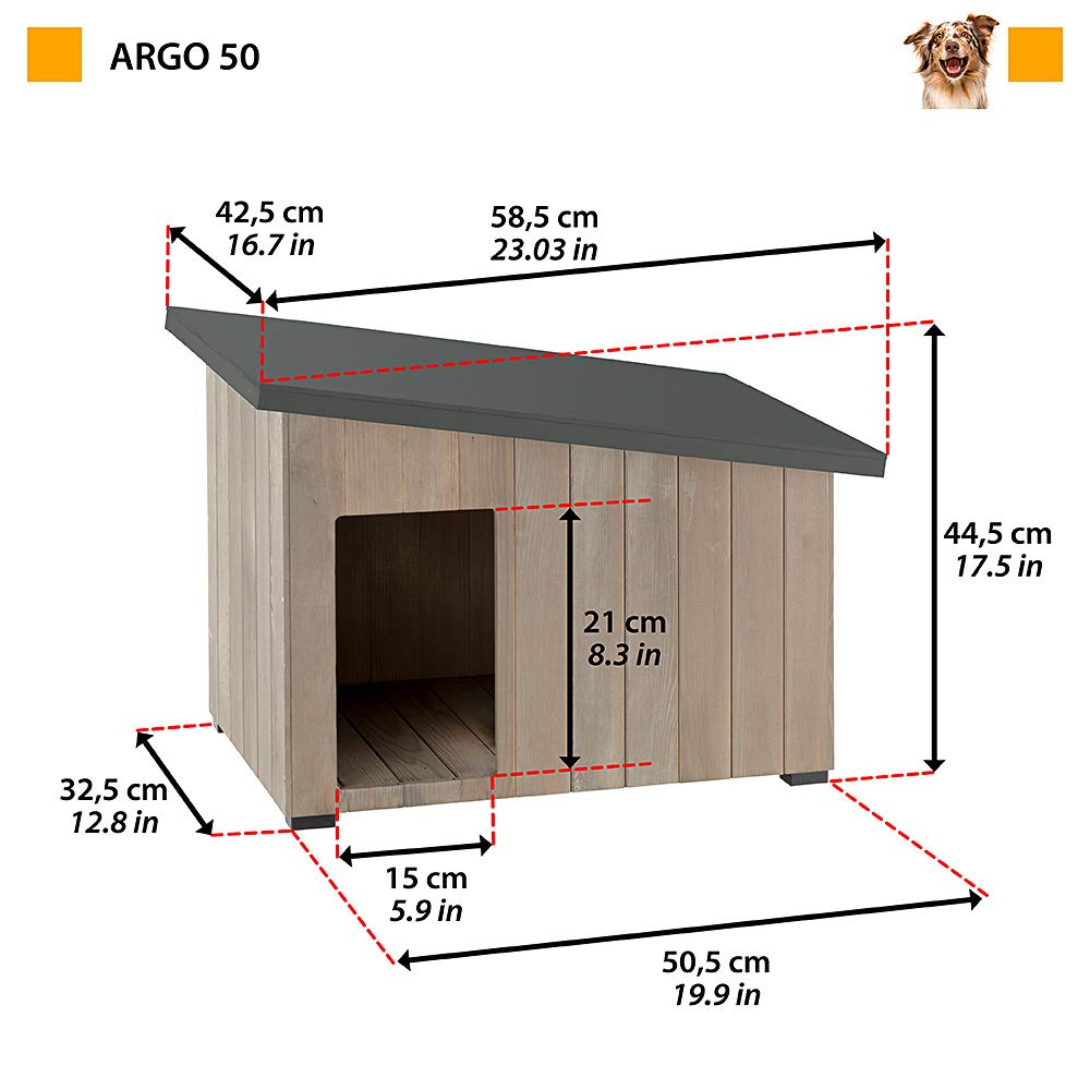 Ferplast Caseta para Exteriores, Caseta para Perros Argo 50 de Madera FSC con Pintura no Tóxica, Resistente a los Rayos U.V.