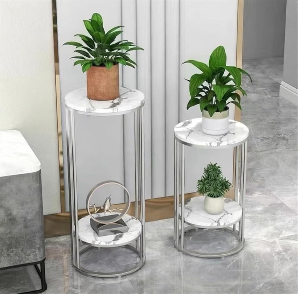 Marble Plant Stand Set - 2 Tier Gold Metal Stand -8